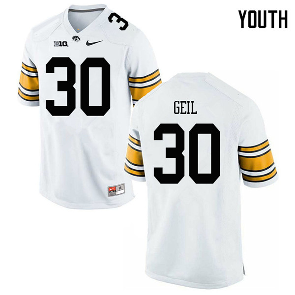 Youth #30 Henry Geil Iowa Hawkeyes College Football Jerseys Sale-White - Click Image to Close